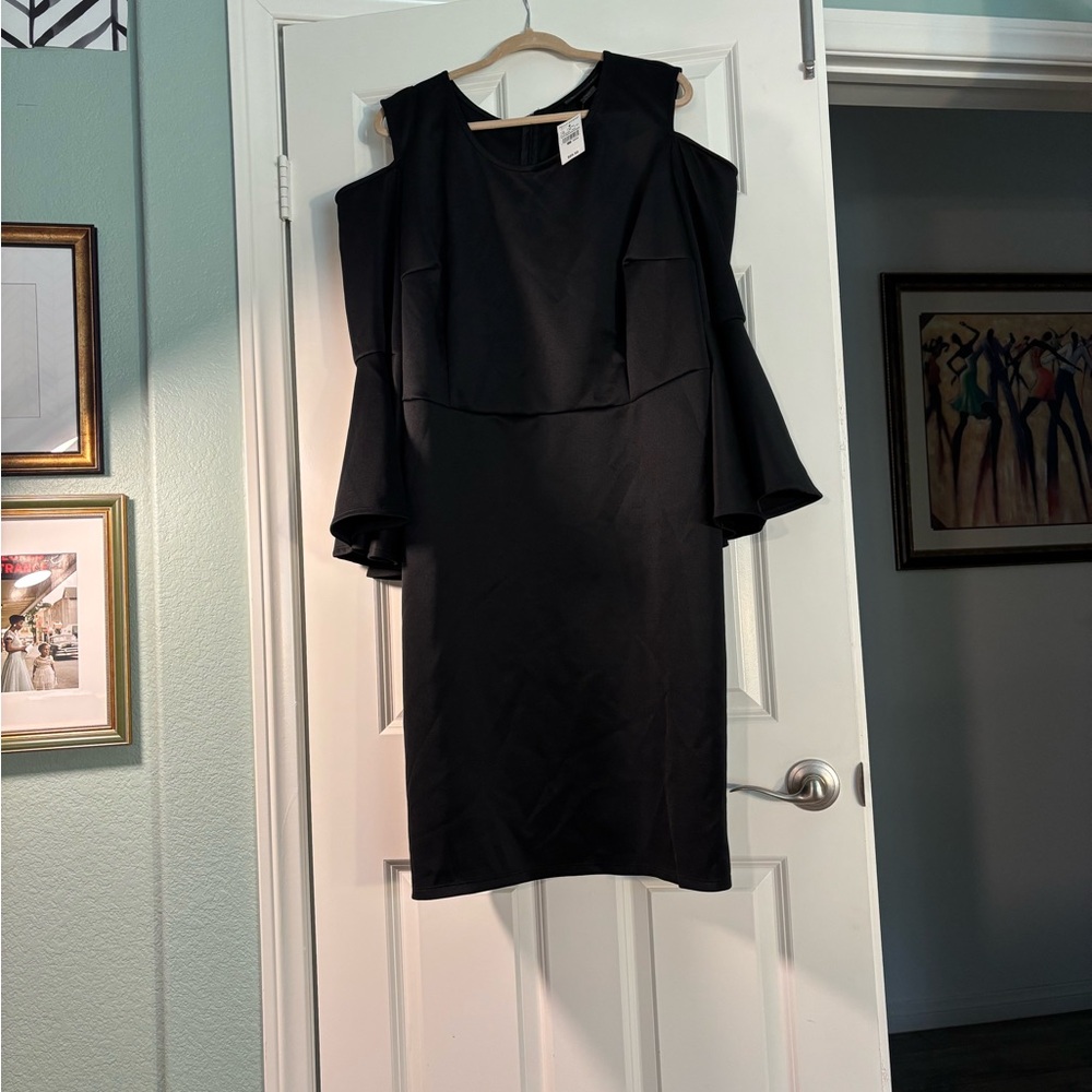 Ashley Stewart Black Cold Shoulder Sheath Dress
